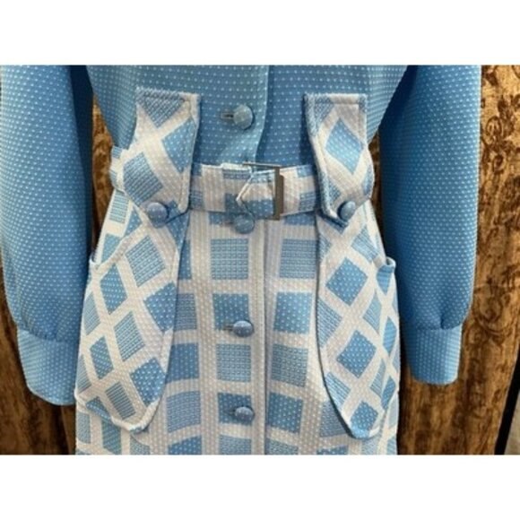 AWESOME Vintage 60' 70' Mod Dagger Collar JC Penny Light Blue Pockets Dress - Picture 3 of 13